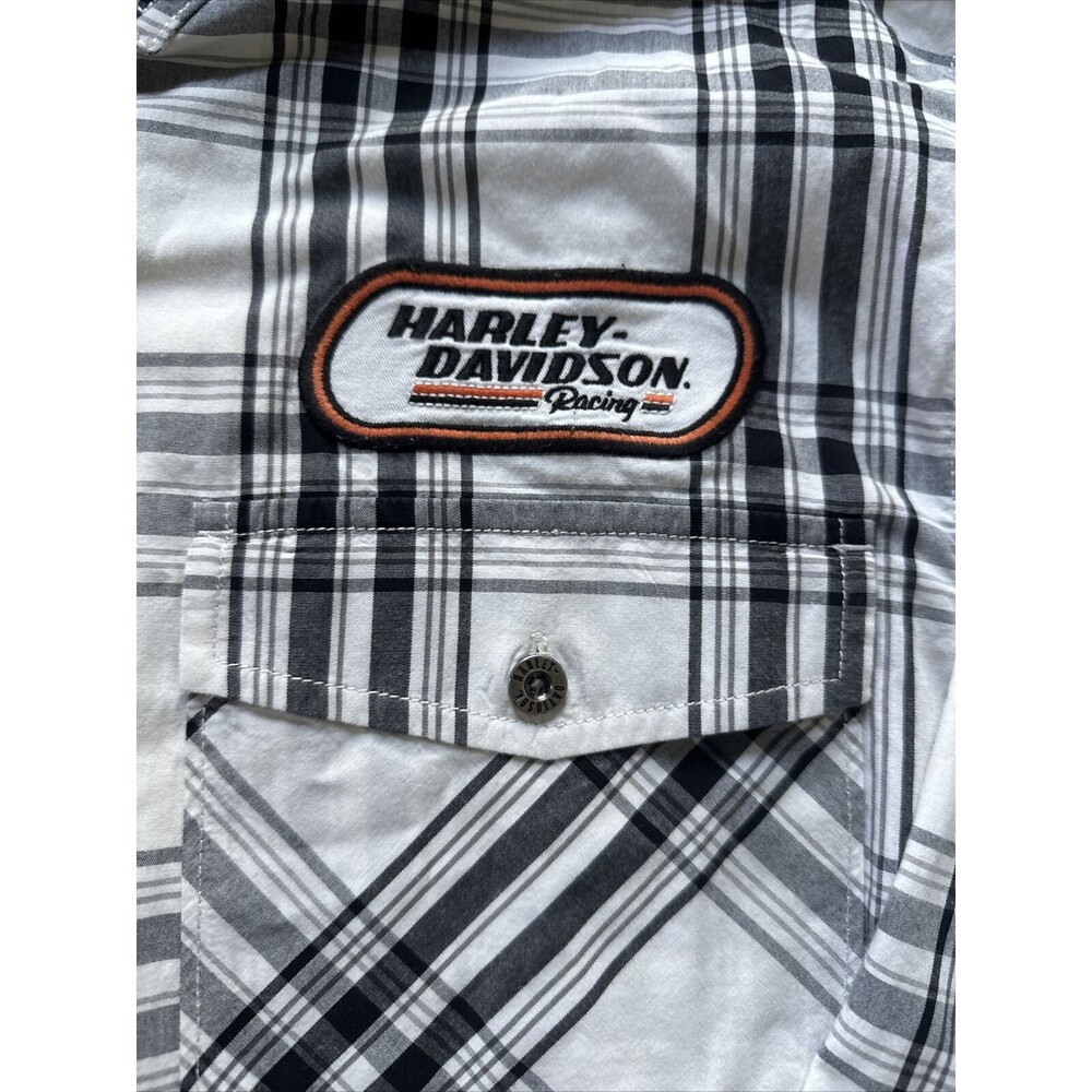 Harley Davidson Racing Shirt Mens XL White Black Plaid Long Sleeve Button #1 - Picture 3 of 9